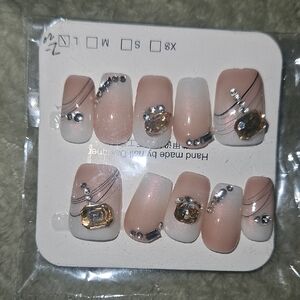 Elegant Nude Press-On Nails with Rhinestones